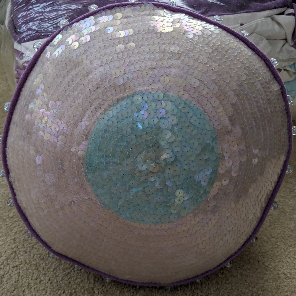 Round Purple Sequins Pillow Cushion Vintage Blue accent Decorative